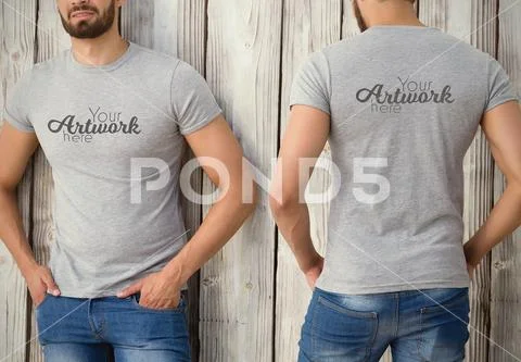 Set of PSD template of man posing against wooden wall PSD-sjabloon