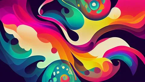 Set of psychedelic poster design with multi color gradient alcohol ink elements Stock Illustration
