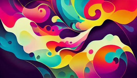 Set of psychedelic poster design with multi color gradient alcohol ink elements Stock Illustration