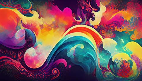 Set of psychedelic poster design with multi color gradient alcohol ink elements 스톡 일러스트
