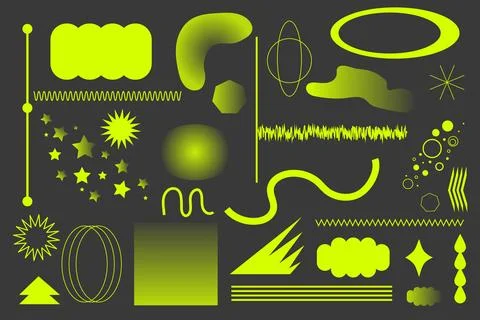 Set psychedelic retro futuristic abstract geometric shapes wireframe, cyberpunk Illustrazione stock