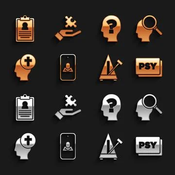 Set Psychologist online, Finding a problem, Psychology, Psi, Metronome with.. Stock Illustration