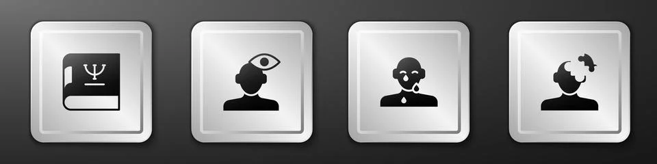 Set Psychology book, Solution problem in psychology, Tear cry eye and  icon.. Stock Illustration