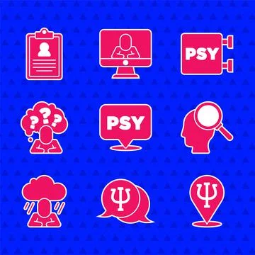 Set Psychology, Psi, Finding a problem, Depression, Head with question mark, and Stock Illustration