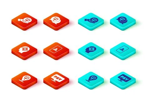 Set Psychology, Psi, Finding a problem, Psychologist online, and icon. Vector 스톡 일러스트