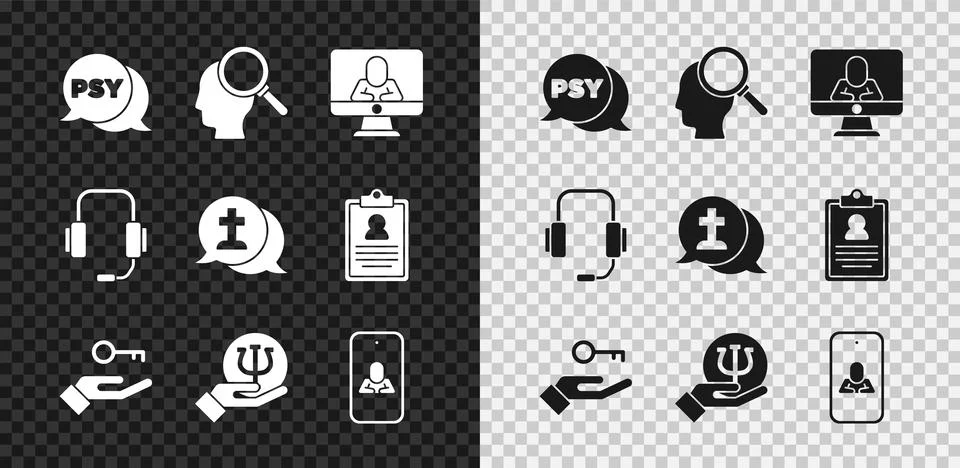 Set Psychology, Psi, Finding a problem, Psychologist online, Solution to the Illustrazione stock