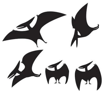 Set of Pterodactyl silhouette Stock Illustration