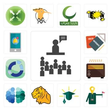 Set of public relations, tour guide, education, tiger, free brain, heater, se 무료 스톡 일러스트
