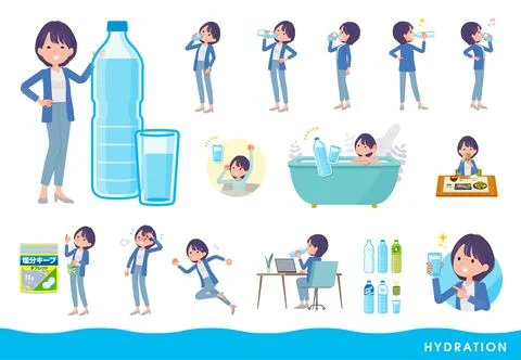 A set of Public relations women drinking water Stock Illustration