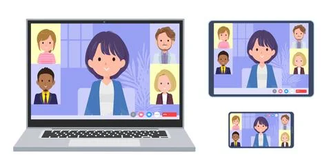 A set of Public relations women having an online meeting Stock Illustration