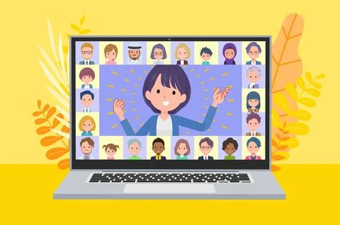 A set of Public relations women presenting online Stock Illustration