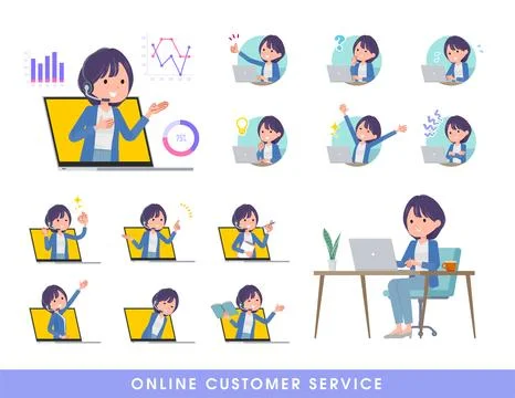 A set of Public relations women serving customers online Stock Illustration