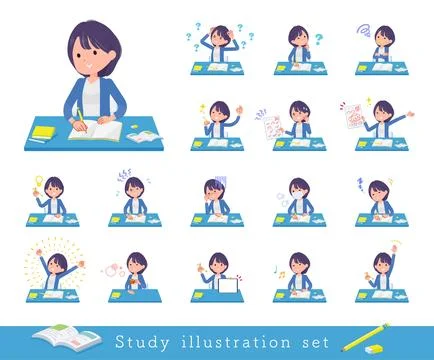 A set of Public relations women on study Stock Illustration