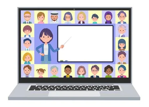 A set of Public relations women teaching lessons online Stock Illustration