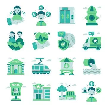 Set of Public Service Flat Icons Ilustración de archivo