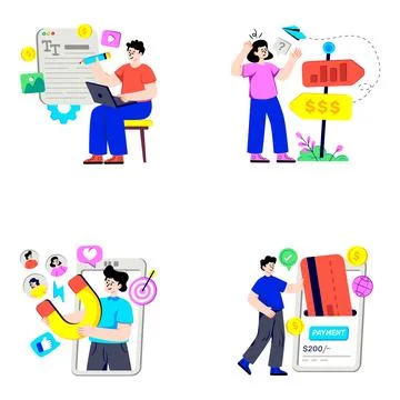 Set of Publicity Flat Illustrations Stock Illustration