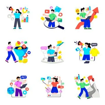 Set of Publicity Flat Illustrations Stock Illustration