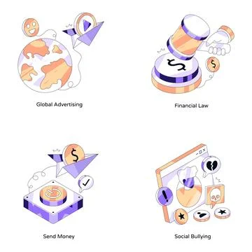 Set of Publicity Isometric Illustrations Stock Illustration