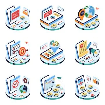 Set of Publicity Isometric Illustrations Stock Illustration