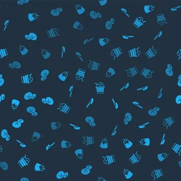 Set Pudding custard, Knife, Ice cream bowl and Bread loaf on seamless pattern Stock Illustration