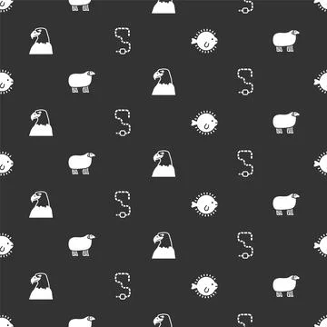 Set Puffer fish, Sheep, Eagle head and Worm on seamless pattern. Vector Illustrazione stock