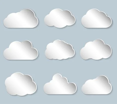 Set of puffy papercut clouds イラスト素材