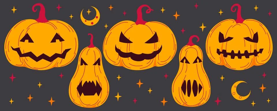 Set pumpkin on the black background Stock Illustration