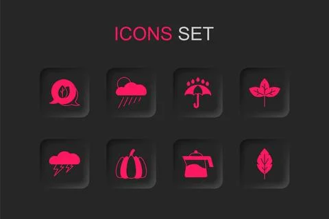 Set Pumpkin, Cloud with rain and sun, Leaf, Teapot, Umbrella drops and ligh.. Stock Illustration