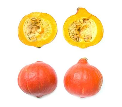 Set of pumpkin cut in half on white background Stock Photos