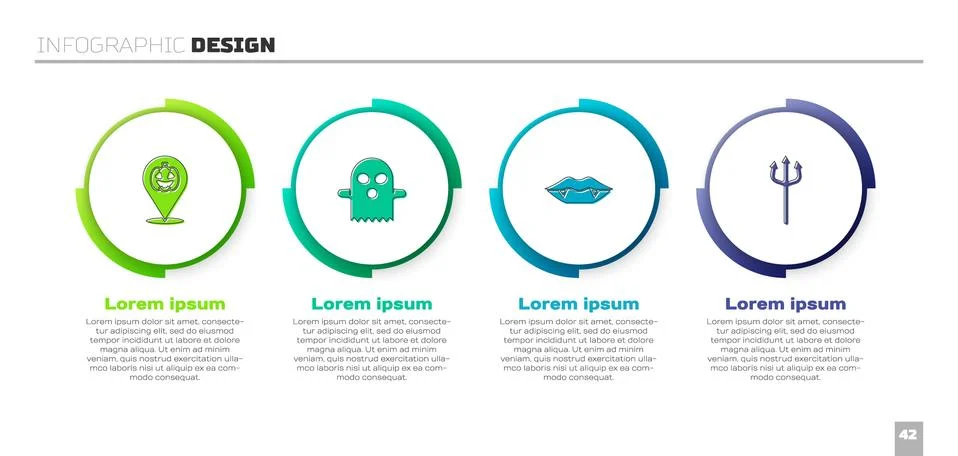 Set Pumpkin, Ghost, Vampire teeth and Neptune Trident. Business infographic Illustrazione stock