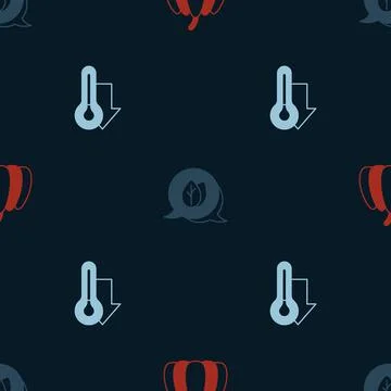 Set Pumpkin, Leaf and Thermometer on seamless pattern. Vector 스톡 일러스트