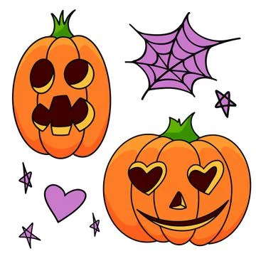 Set pumpkin on white background. The main symbol of the Happy Halloween holiday Stock Illustration