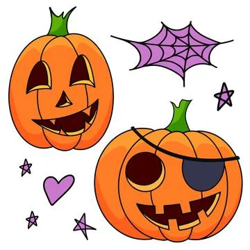 Set pumpkin on white background. The main symbol of the Happy Halloween holiday Stock Illustration