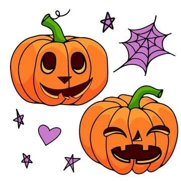 Set pumpkin on white background. The main symbol of the Happy Halloween holid Stock Illustration