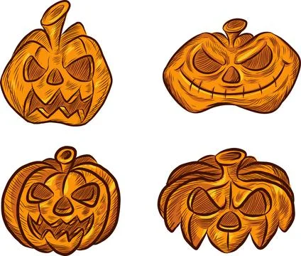 Set pumpkin on white background. The main symbol of the Happy Halloween holid 스톡 일러스트
