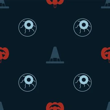 Set Pumpkin, Witch hat and Eye on seamless pattern. Vector Illustrazione stock