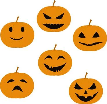 Set of pumpkins with different faces for Halloween Stock Illustration