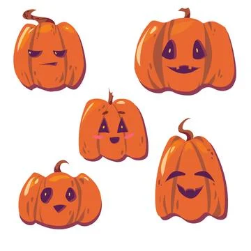 Set of pumpkins with faces Illustrazione stock
