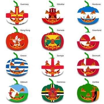 Set pumpkins for halloween as a flags of the world. vector illus イラスト素材