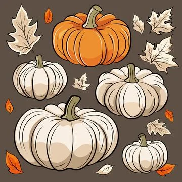 Set of pumpkins. Vector illustration for design poster, banner, print. Stock Illustration