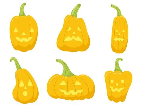 Set of pumpkins on white background. Orange pumpkins with smile for your design Stock Illustration