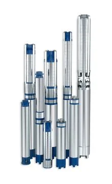 Set pumps with float. Submersible borehole supplying clean water great dept.. Stock Photos