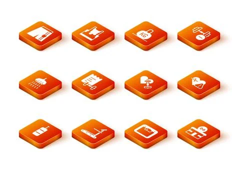 Set Punching bag, Treadmill machine, Shower, Sport training program, Bathroom Stock-Illustration