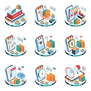 Set of Purchase Isometric Illustrations Stock Illustration