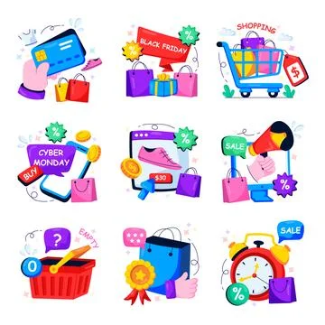 Set of Purchasing Flat Illustrations Stock Illustration