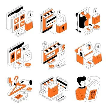 Set of Purchasing Isometric Illustrations Stock Illustration
