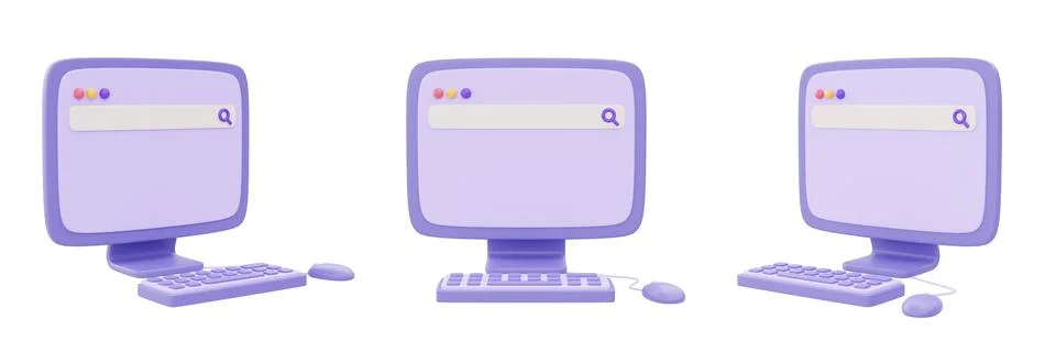 Set of purple computer isolated on white background, Online shopping concept  Stock Illustration
