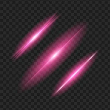 Set of purple glowing light effect. Isolated on black transparent background. Stock Illustration