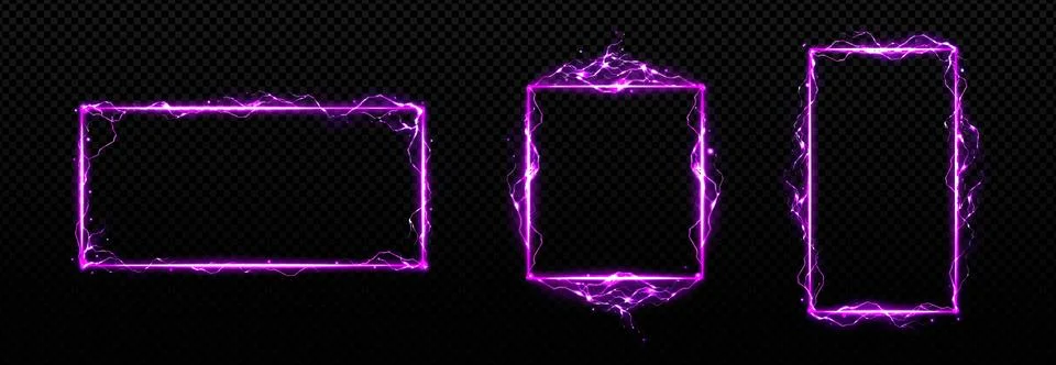 Set of purple rectangular lightning frames Stock Illustration