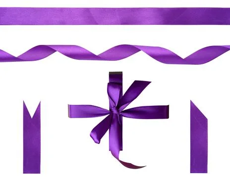 Set of purple satin ribbon elements on isolated background Stock Photos